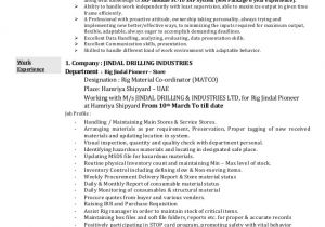 Resume format In Word for Store Keeper Rig Store Keeper Resume