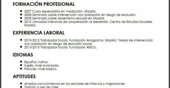 Resume Profesional De Trabajo social Modelo Cv Trabajador social Micvideal Es
