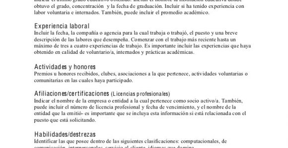 Resume Profesional En Español Modelo De Resume En Espanol