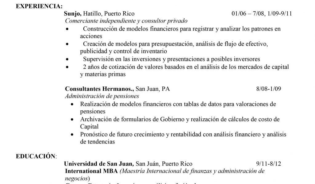 Resume Profesional Puerto Rico Como Escribir Un Curriculum Vitae ...