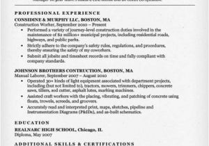 Resume Sample for Construction Worker Construction Worker Resume Musiccityspiritsandcocktail Com