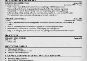 Resume Sample for Construction Worker Example Resume Construction Worker Resume Template