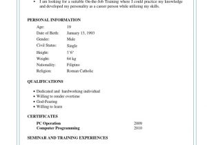Resume Sample for Ojt Sample Resume for Ojt Student Information Technology