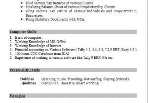 Resume Samples for Articleship Accounts Resume format In Word