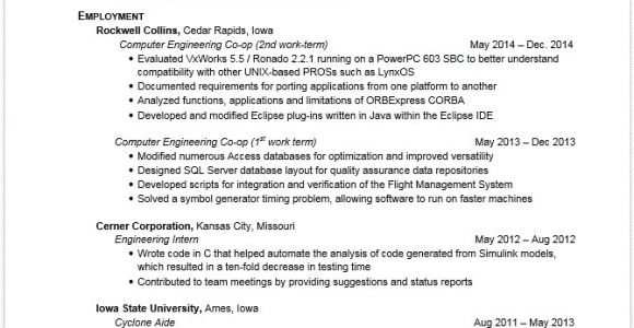 Resume Samples for Computer Engineering Students Example Resumes Engineering Career Services Iowa State