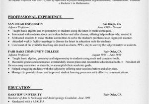 Resume Samples for Faculty Positions Resume Example for Adjunct Professor Resumecompanion Com
