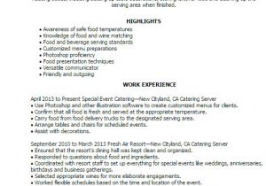 Resume Samples for Server Position Professional Catering Server Templates to Showcase Your