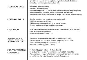 Resume Sampls Sample Resume format for Fresh Graduates One Page format