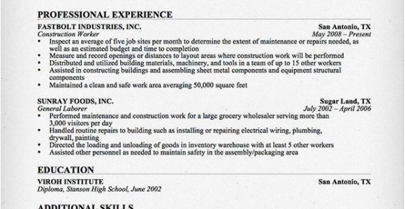 Resume Template for Construction Construction Worker Resume Sample Resume Genius