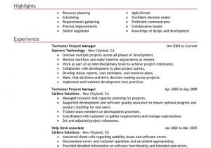 Resume Template for Project Manager Technical Project Manager Resume Examples Free to Try