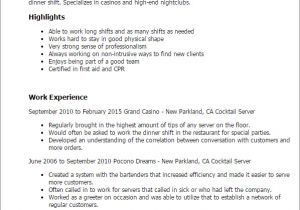 Resume Template for Server Position Sample Resume for Cocktail Waitress Job Position