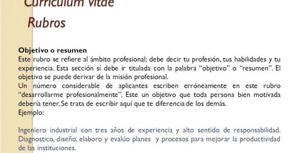 Resumen Profesional Y Laboral Para Curriculum Modelo De Curriculum Vitae Objetivo Laboral Modelo De