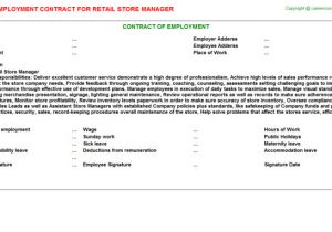 Retail Employment Contract Template Retail Store Manager Job Employment Contract Sample