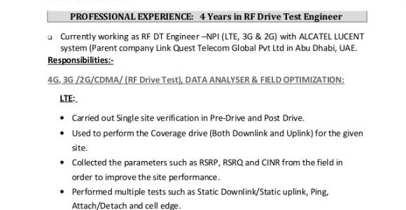 Rf Engineer Resume Rf Engineer Arshad Cv