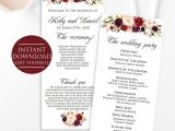 Ring Bearer Thank You Card Wording Wedding Program Template Marsala Wedding Template Marsala