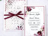 Ring Ceremony Invitation Blank Card Dreambuilt 5×7 2 Inch 50pcs Blank Burgundy Laser Cut Wedding Invitations with Envelopes and Ribbon Belly Band Pearl Embellishments Wedding Invitation