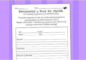 Roald Dahl Book Review Template Recommend A Book for Matilda Worksheet Roald Dahl