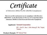 Rohs Compliance Certificate Template Temwell Corporation