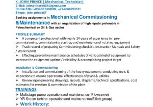 Rotating Equipment Engineer Resume Resume Of John Prince Rotating Equipment Technician