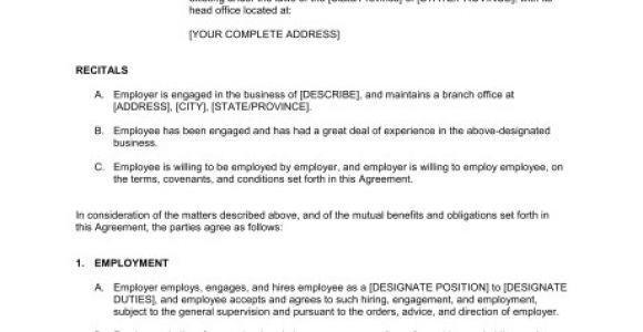 Salary Employee Contract Template Employment Agreement General Template Word Pdf by