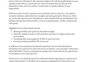 Sales and Customer Service Cover Letter Best Sales Customer Service Advisor Cover Letter Examples