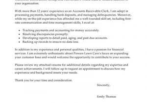 Sample Cover Letter for Accounts Receivable Position Leading Professional Accounts Receivable Clerk Cover