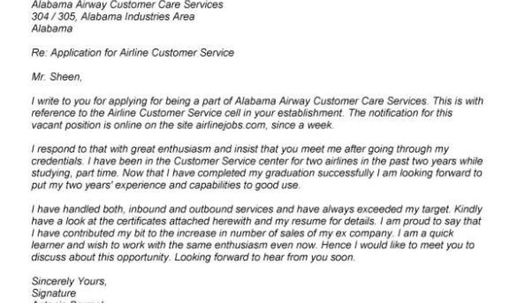 cover letter for airline customer service agent sample