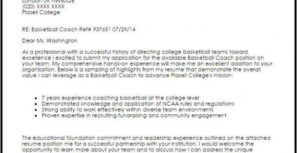 Sample Cover Letter for Basketball Coaching Position Basketball Coach Cover Letter Sample Cover Letter
