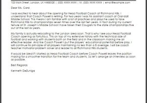 Sample Cover Letter for Basketball Coaching Position Football Coach Cover Letter Letter Of Recommendation