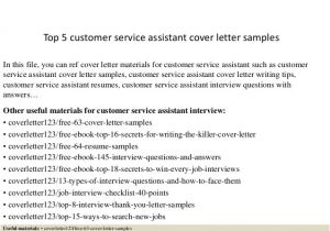 Sample Cover Letter for Customer Service assistant top 5 Customer Service assistant Cover Letter Samples