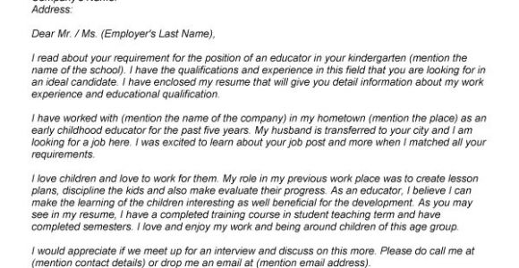 Sample Cover Letter for Early Childhood Educator Early Childhood Educator Cover Letter Letter Of