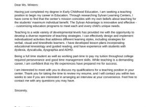 Sample Cover Letter for Early Childhood Teaching Position Teacher for Early Childhood Education Cover Letter Samples