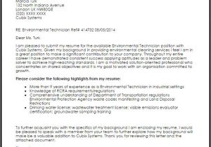 Sample Cover Letter for Environmental Internship Environmental Technician Cover Letter Sample Cover
