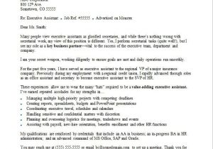 Sample Cover Letter for Executive Secretary Position Executive assistant Cover Letter Sample Monster Com