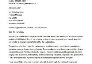 Sample Cover Letter for Finance assistant Position 9 Finance Cover Letters Free Sample Example format