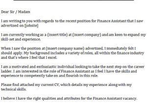 Sample Cover Letter for Finance assistant Position Finance assistant Cover Letter Example Icover org Uk