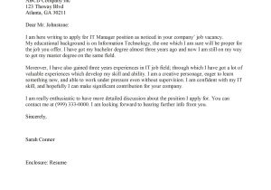 Sample Cover Letter for Information Technology Job Information Technology Manager Cover Letter
