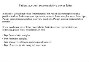 Sample Cover Letter for Patient Service Representative Patient Account Representative Cover Letter