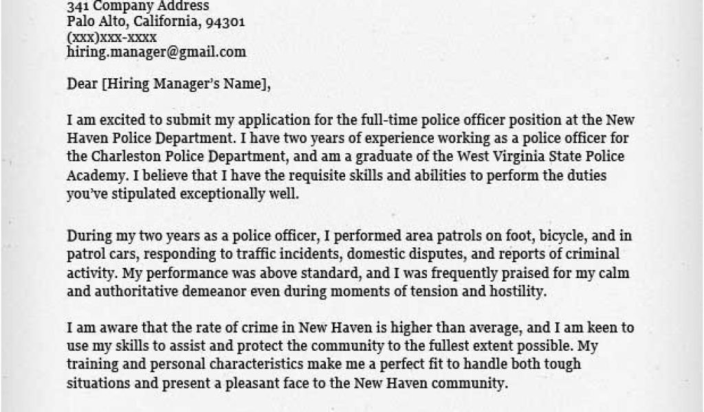 cover letter for police officer no experience
