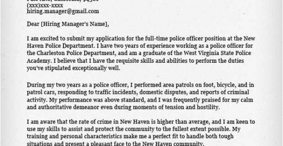 Sample Cover Letter for Police Officer with No Experience Police Officer Cover Letter Writing Guide Resume Genius