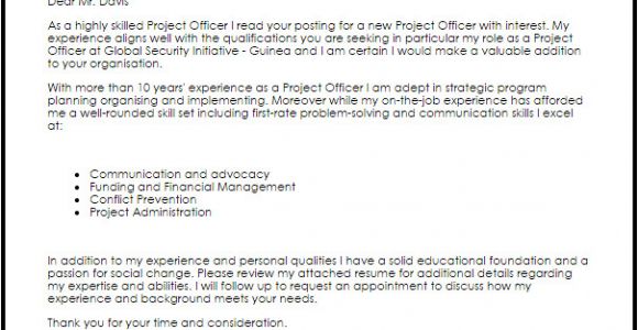 Sample Cover Letter for Project Officer Project Officer Cover Letter Sample Livecareer