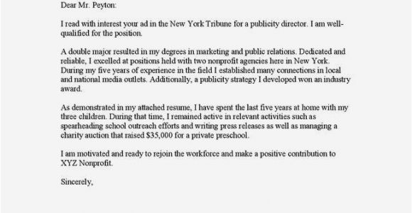 Sample Cover Letter for Returning to Work Moms Cover Letter Examples for Moms Returning to Work Resume