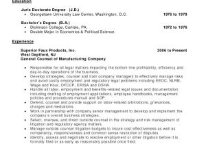 Sample In House Counsel Resume Stephen H Joseph Resume Labor and Employment
