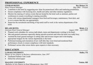 Sample Objective In Resume for Hotel and Restaurant Management Hotel General Manager Resume Resumecompanion Com