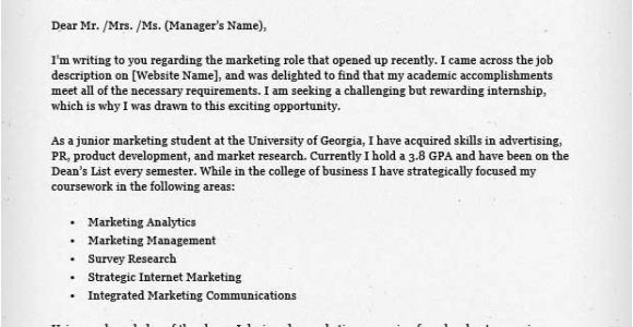 Sample Of A Cover Letter for An Internship Internship Cover Letter Sample Resume Genius