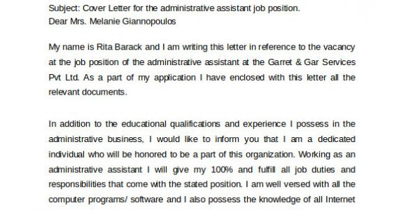 Sample Of Cover Letter for Administrative assistant Position 8 Sample Administrative assistant Cover Letter Templates