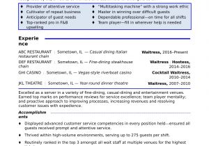 Sample Of Resume for Waitress Position Waitress Resume Sample Monster Com