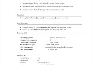 Sample Resume for 2 Years Experience In Manual Testing 1 Year Experience Resume format for Manual Testing