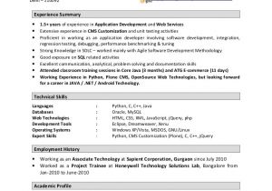 Sample Resume for 2 Years Experienced Java Developer Resume format for 1 Year Experienced software Engineer