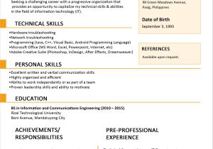 Sample Resume for A Fresh Graduate Sample Resume format for Fresh Graduates One Page format